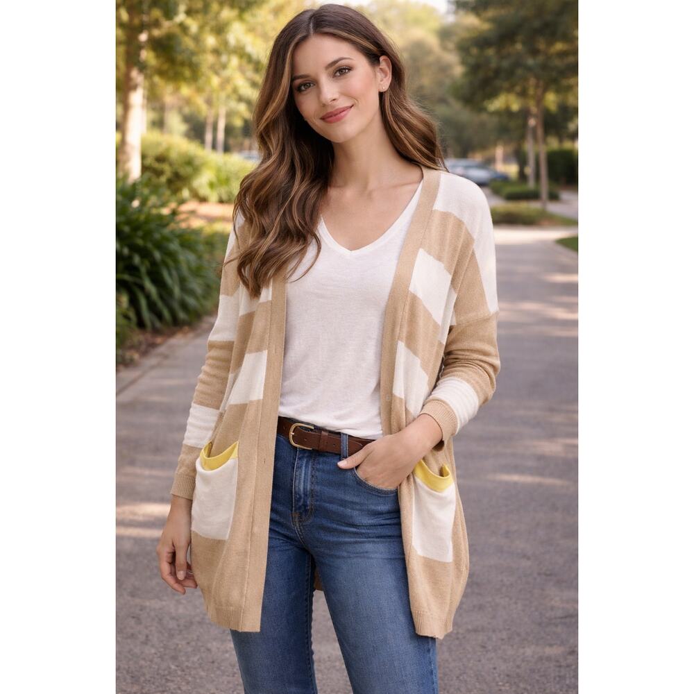 Ash Rain + Oak Tan Striped Cardigan Sweater S